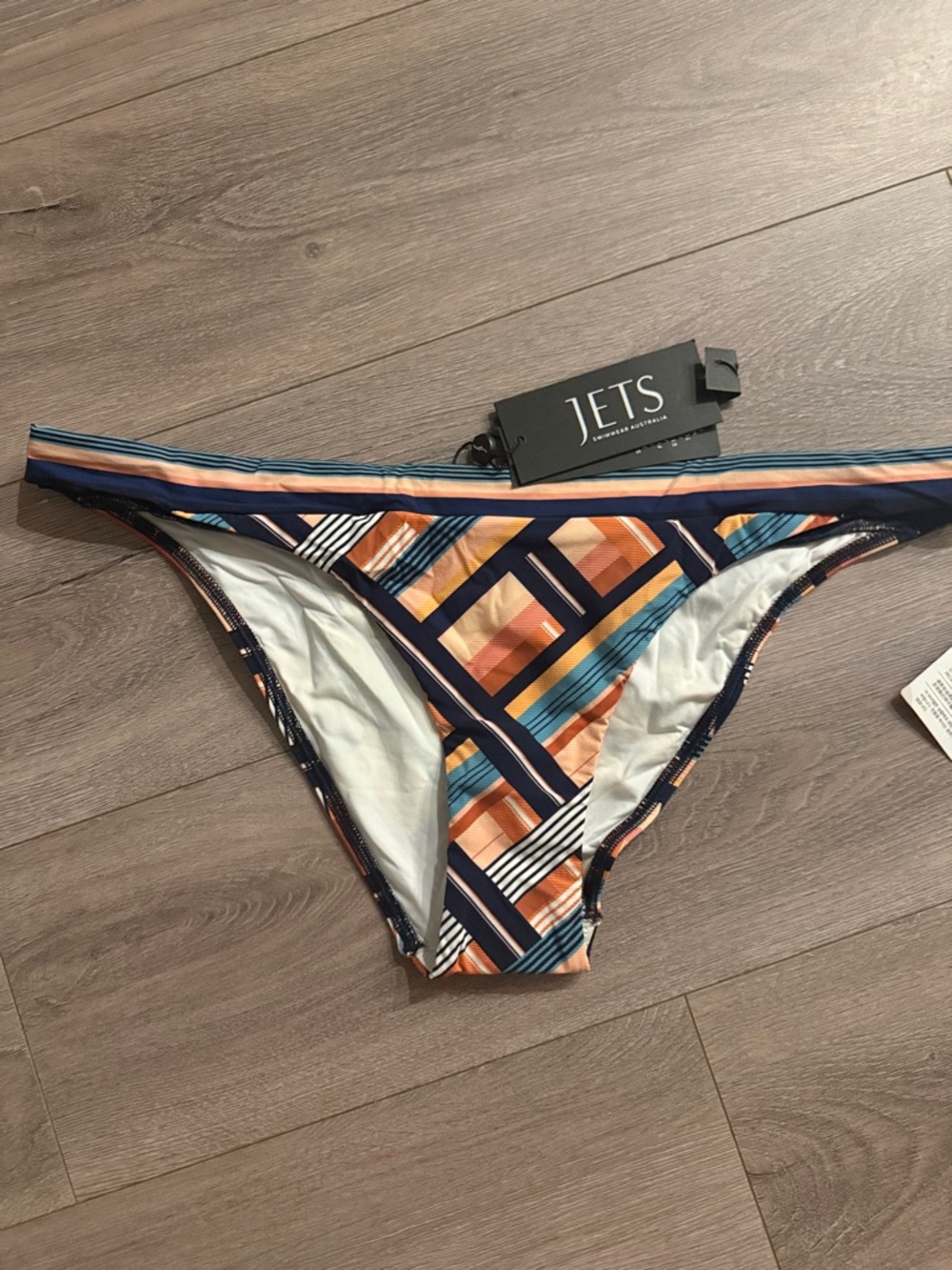JETS Swimwear Geometric Stripe Bikini Bottom - Size 12 US / EU42